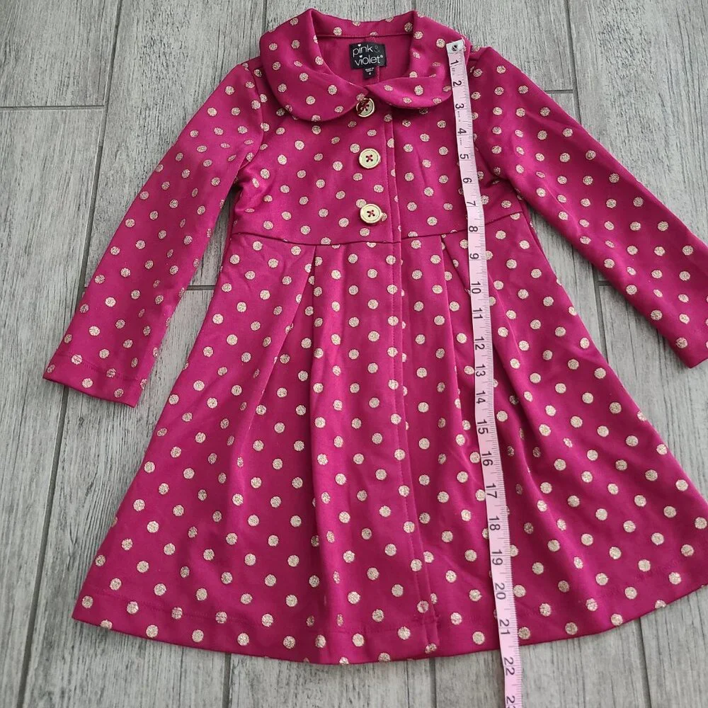 Pink & Violet Girls Gold Polka Dot Dress Coat Size 4